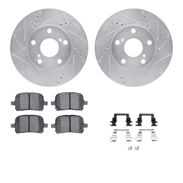 Dynamic Friction Co 7512-76053, Rotors-Drilled and Slotted-Silver w/ 5000 Advanced Brake Pads incl. Hardware, Zinc Coat 7512-76053